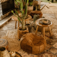 Pouf made of textile leather
