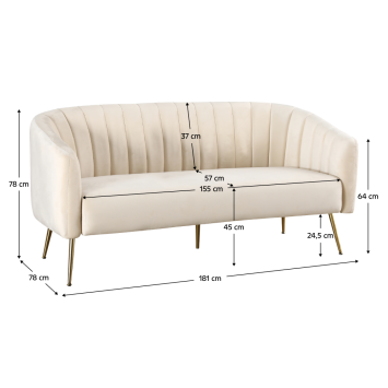 3-seater sofa, ivory velvet