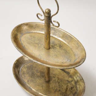 Etažér oval antik gold 2-poschodový